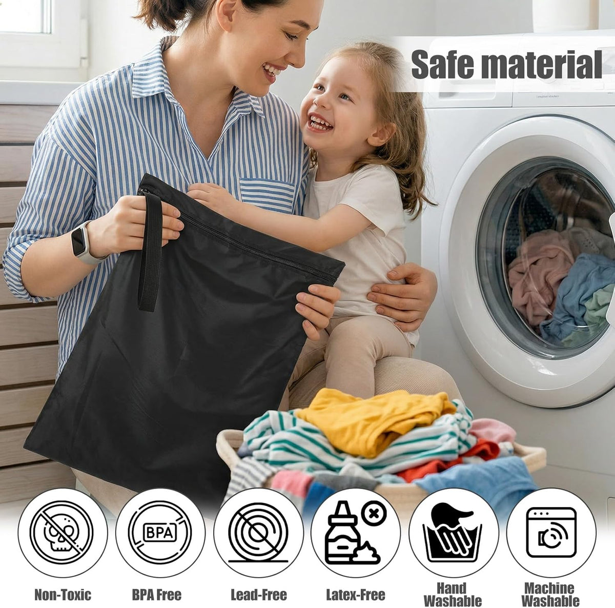 2 Pcs Black Swimsuit Wet Bag, Machine Washable Wet Dry Bags, Waterproof Bag for Dirty Clothes, Travel Laundry Bags for Gym Beach Pool Drying(16×20 Inch)