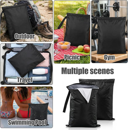 2 Pcs Black Swimsuit Wet Bag, Machine Washable Wet Dry Bags, Waterproof Bag for Dirty Clothes, Travel Laundry Bags for Gym Beach Pool Drying(16×20 Inch)