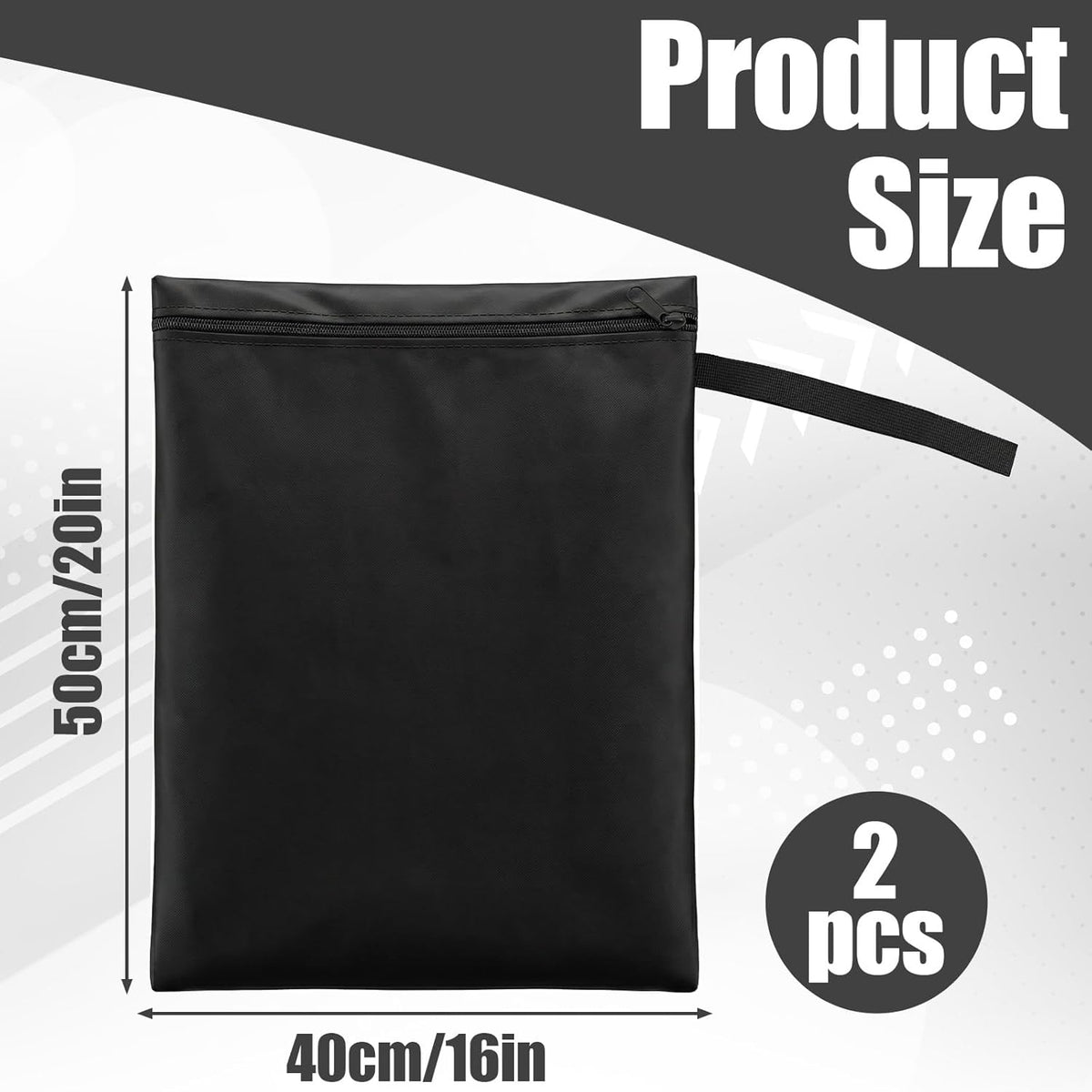 2 Pcs Black Swimsuit Wet Bag, Machine Washable Wet Dry Bags, Waterproof Bag for Dirty Clothes, Travel Laundry Bags for Gym Beach Pool Drying(16×20 Inch)
