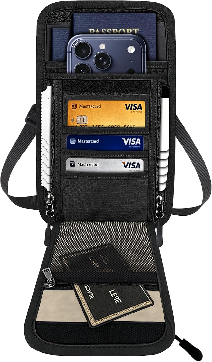 Travel Neck Wallet RFID Blocking – Hidden Passport Holder & Anti-Theft Money Pouch for Men & Women, Lightweight Concealed Undergarment Organizer with Adjustable Strap, Secure Document Holder