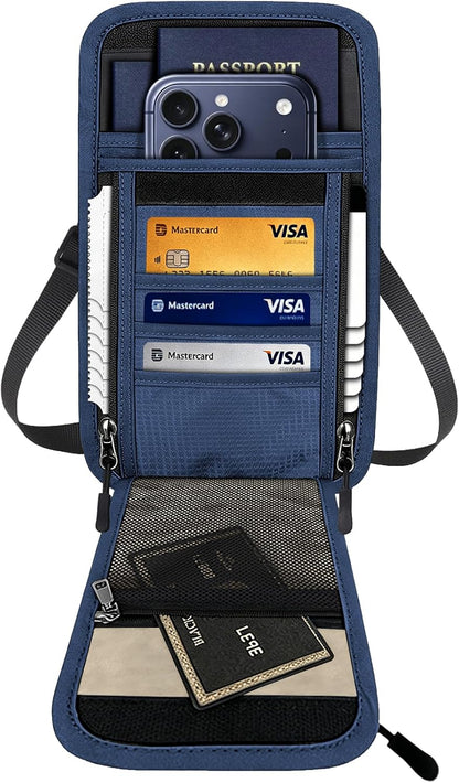 Travel Neck Wallet RFID Blocking – Hidden Passport Holder & Anti-Theft Money Pouch for Men & Women, Lightweight Concealed Undergarment Organizer with Adjustable Strap, Secure Document Holder