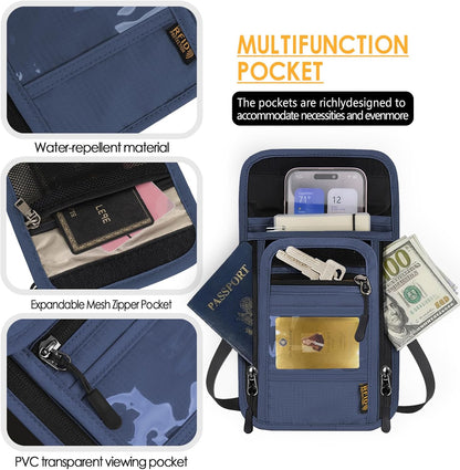 Travel Neck Wallet RFID Blocking – Hidden Passport Holder & Anti-Theft Money Pouch for Men & Women, Lightweight Concealed Undergarment Organizer with Adjustable Strap, Secure Document Holder
