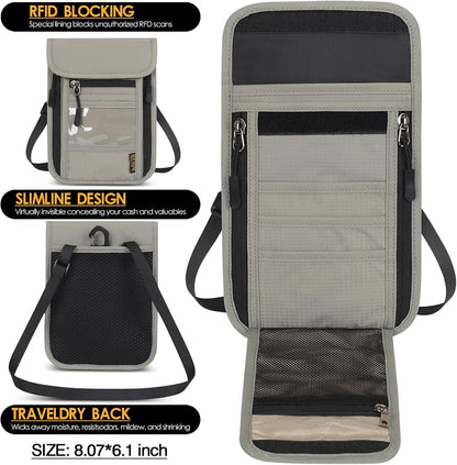 Travel Neck Wallet RFID Blocking – Hidden Passport Holder & Anti-Theft Money Pouch for Men & Women, Lightweight Concealed Undergarment Organizer with Adjustable Strap, Secure Document Holder