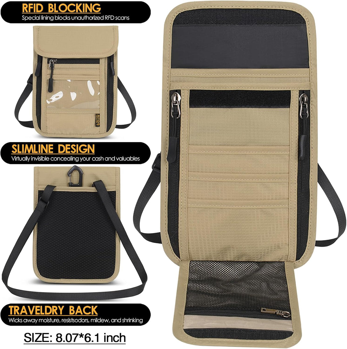 Travel Neck Wallet RFID Blocking – Hidden Passport Holder & Anti-Theft Money Pouch for Men & Women, Lightweight Concealed Undergarment Organizer with Adjustable Strap, Secure Document Holder