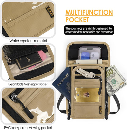 Travel Neck Wallet RFID Blocking – Hidden Passport Holder & Anti-Theft Money Pouch for Men & Women, Lightweight Concealed Undergarment Organizer with Adjustable Strap, Secure Document Holder