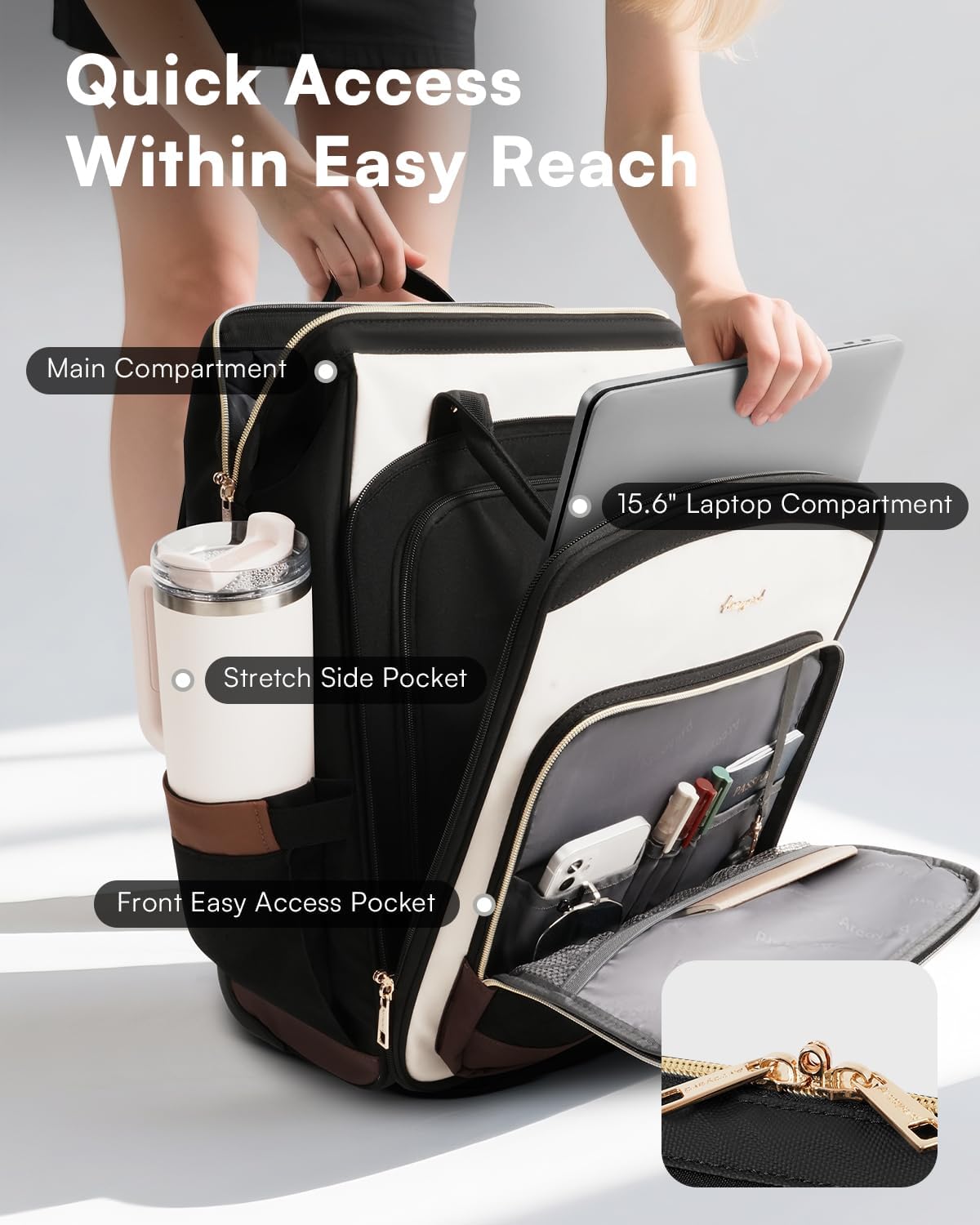 Rolling Backpack for Women, Travel Backpack with Wheels, Vertical Storage Wheeled Laptop Backpack, Underseat Carry on Luggage for College Business Work, Stylish Rolling Laptop Bag, Grey Brown