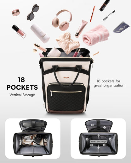 Rolling Backpack for Women, Travel Backpack with Wheels, Vertical Storage Wheeled Laptop Backpack, Underseat Carry on Luggage for College Business Work, Stylish Rolling Laptop Bag, Grey Brown