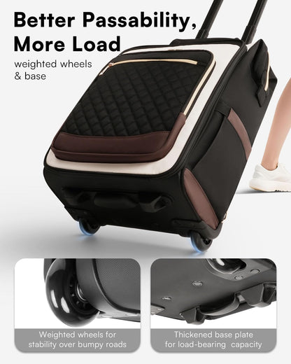 Rolling Backpack for Women, Travel Backpack with Wheels, Vertical Storage Wheeled Laptop Backpack, Underseat Carry on Luggage for College Business Work, Stylish Rolling Laptop Bag, Grey Brown
