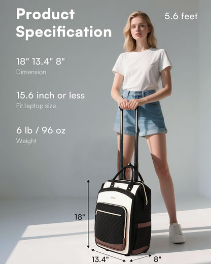 Rolling Backpack for Women, Travel Backpack with Wheels, Vertical Storage Wheeled Laptop Backpack, Underseat Carry on Luggage for College Business Work, Stylish Rolling Laptop Bag, Grey Brown