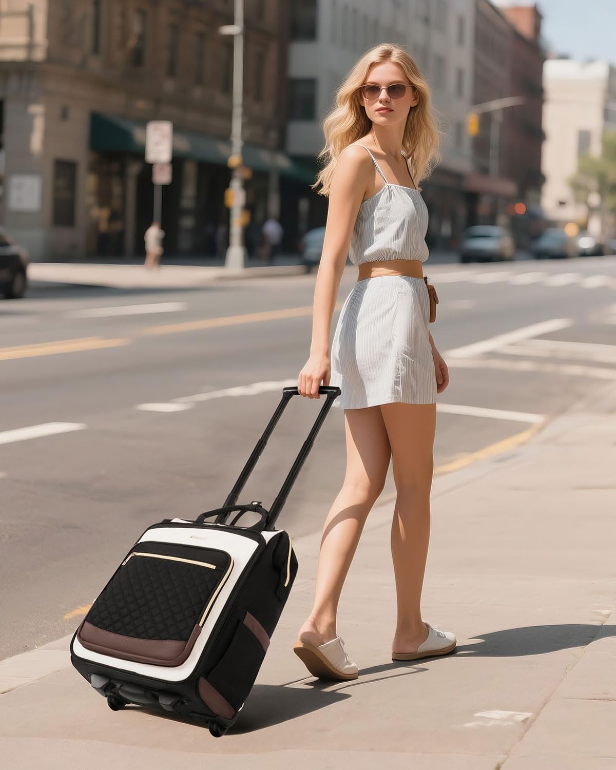 Rolling Backpack for Women, Travel Backpack with Wheels, Vertical Storage Wheeled Laptop Backpack, Underseat Carry on Luggage for College Business Work, Stylish Rolling Laptop Bag, Grey Brown