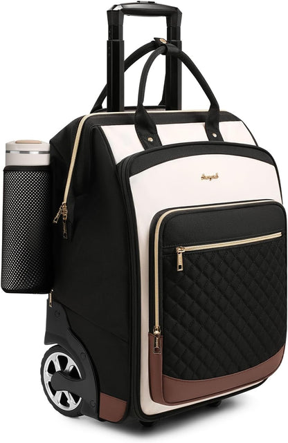 Rolling Backpack for Women, Travel Backpack with Wheels, Vertical Storage Wheeled Laptop Backpack, Underseat Carry on Luggage for College Business Work, Stylish Rolling Laptop Bag, Grey Brown