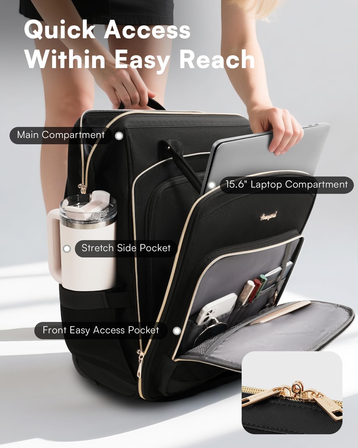 Rolling Backpack for Women, Travel Backpack with Wheels, Vertical Storage Wheeled Laptop Backpack, Underseat Carry on Luggage for College Business Work, Stylish Rolling Laptop Bag, Grey Brown