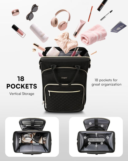 Rolling Backpack for Women, Travel Backpack with Wheels, Vertical Storage Wheeled Laptop Backpack, Underseat Carry on Luggage for College Business Work, Stylish Rolling Laptop Bag, Grey Brown