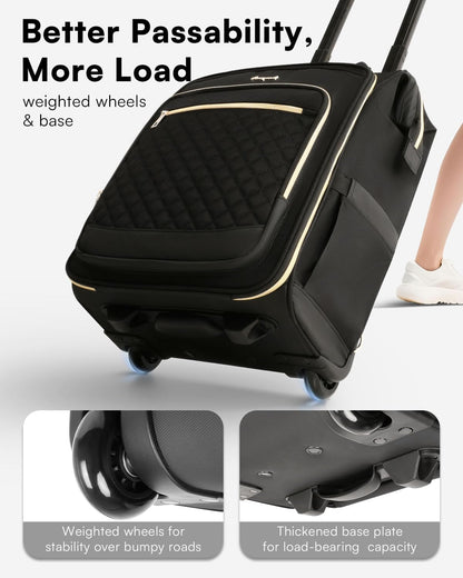 Rolling Backpack for Women, Travel Backpack with Wheels, Vertical Storage Wheeled Laptop Backpack, Underseat Carry on Luggage for College Business Work, Stylish Rolling Laptop Bag, Grey Brown