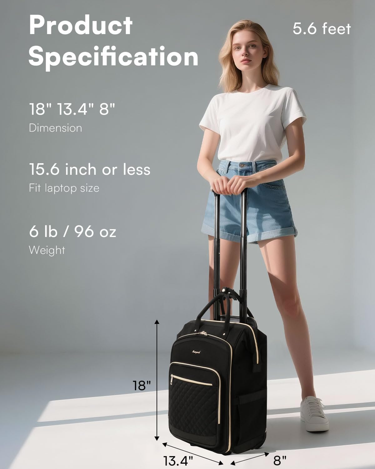 Rolling Backpack for Women, Travel Backpack with Wheels, Vertical Storage Wheeled Laptop Backpack, Underseat Carry on Luggage for College Business Work, Stylish Rolling Laptop Bag, Grey Brown