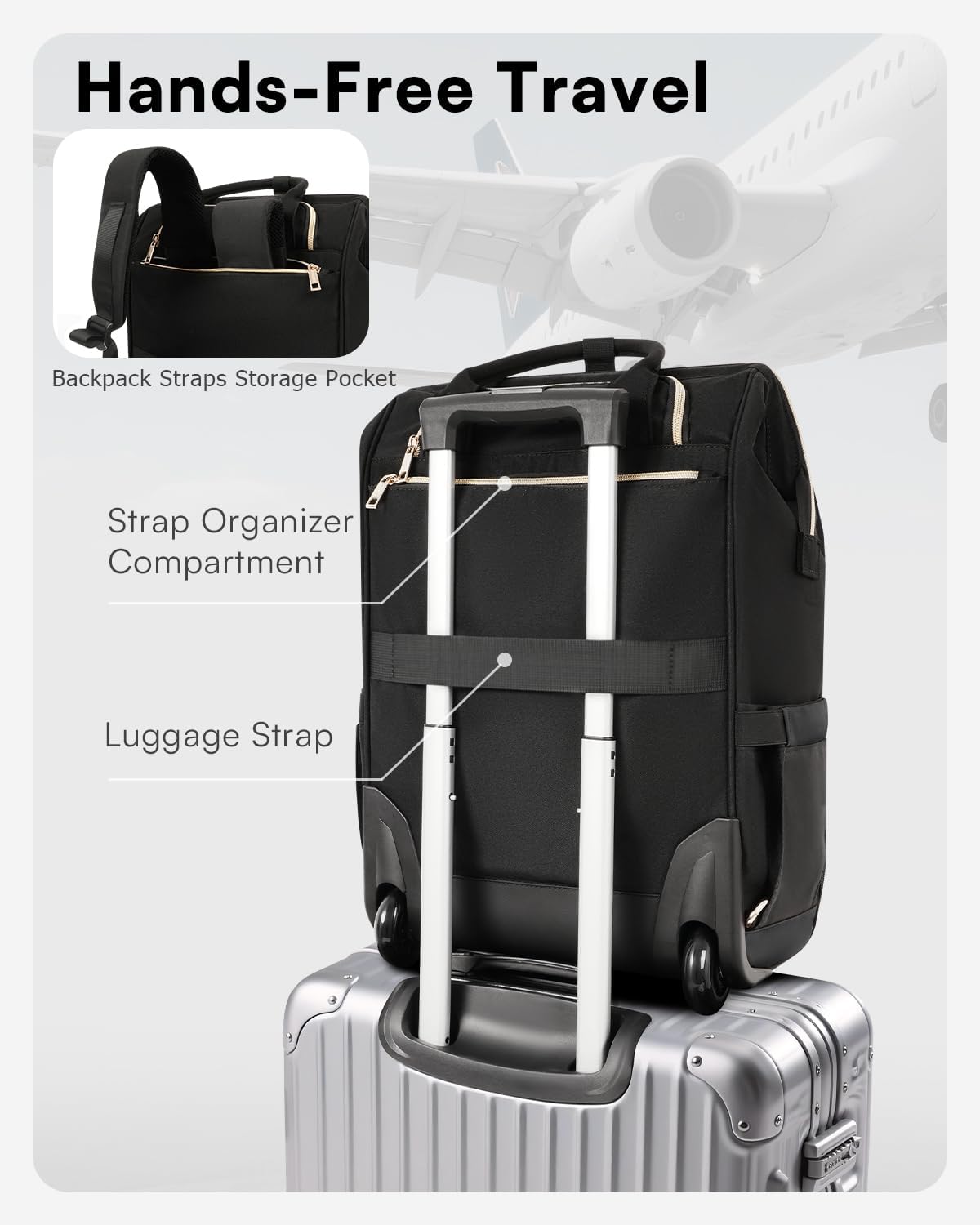 Rolling Backpack for Women, Travel Backpack with Wheels, Vertical Storage Wheeled Laptop Backpack, Underseat Carry on Luggage for College Business Work, Stylish Rolling Laptop Bag, Grey Brown