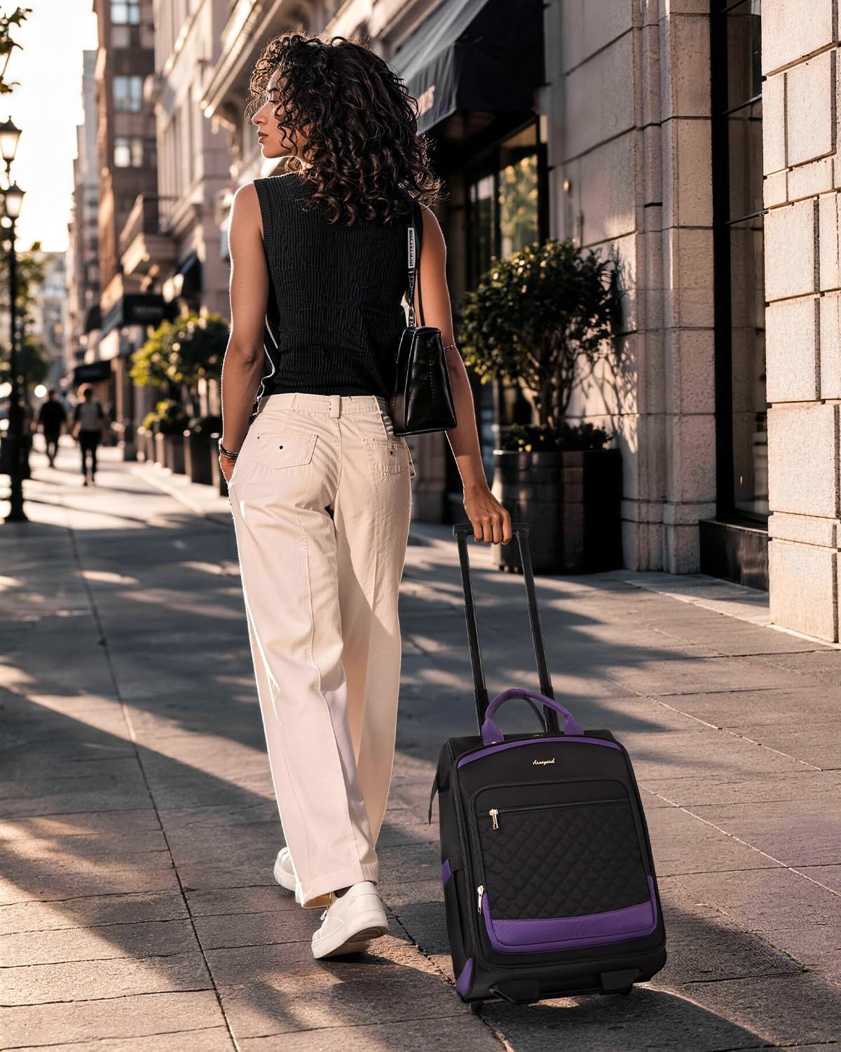 Rolling Backpack for Women, Travel Backpack with Wheels, Vertical Storage Wheeled Laptop Backpack, Underseat Carry on Luggage for College Business Work, Stylish Rolling Laptop Bag, Grey Brown