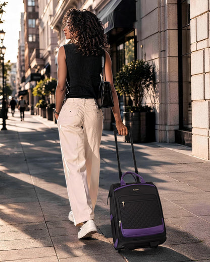 Rolling Backpack for Women, Travel Backpack with Wheels, Vertical Storage Wheeled Laptop Backpack, Underseat Carry on Luggage for College Business Work, Stylish Rolling Laptop Bag, Grey Brown