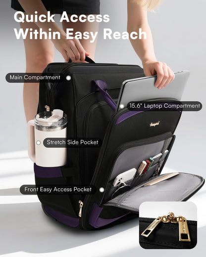 Rolling Backpack for Women, Travel Backpack with Wheels, Vertical Storage Wheeled Laptop Backpack, Underseat Carry on Luggage for College Business Work, Stylish Rolling Laptop Bag, Grey Brown