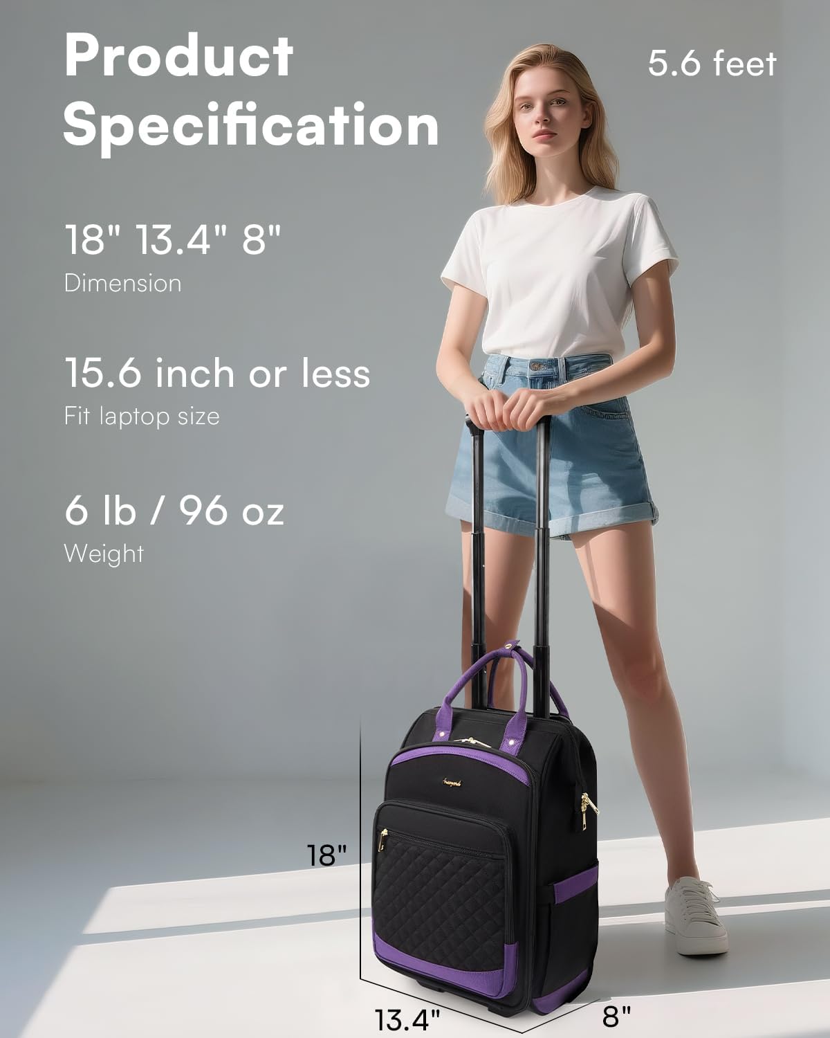 Rolling Backpack for Women, Travel Backpack with Wheels, Vertical Storage Wheeled Laptop Backpack, Underseat Carry on Luggage for College Business Work, Stylish Rolling Laptop Bag, Grey Brown