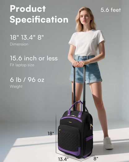 Rolling Backpack for Women, Travel Backpack with Wheels, Vertical Storage Wheeled Laptop Backpack, Underseat Carry on Luggage for College Business Work, Stylish Rolling Laptop Bag, Grey Brown