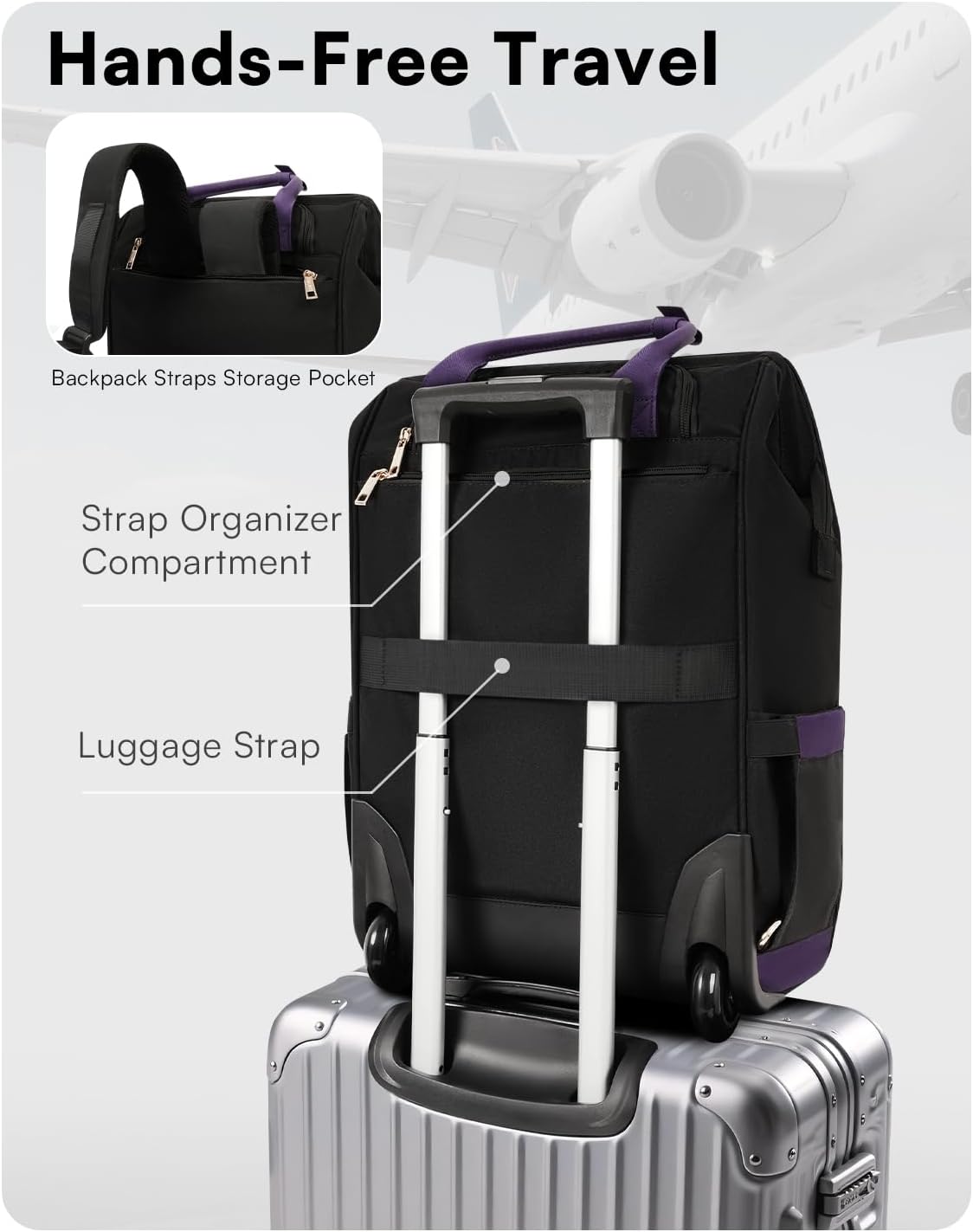 Rolling Backpack for Women, Travel Backpack with Wheels, Vertical Storage Wheeled Laptop Backpack, Underseat Carry on Luggage for College Business Work, Stylish Rolling Laptop Bag, Grey Brown