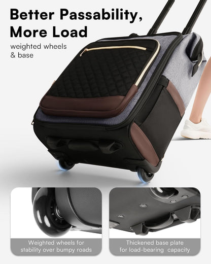Rolling Backpack for Women, Travel Backpack with Wheels, Vertical Storage Wheeled Laptop Backpack, Underseat Carry on Luggage for College Business Work, Stylish Rolling Laptop Bag, Grey Brown