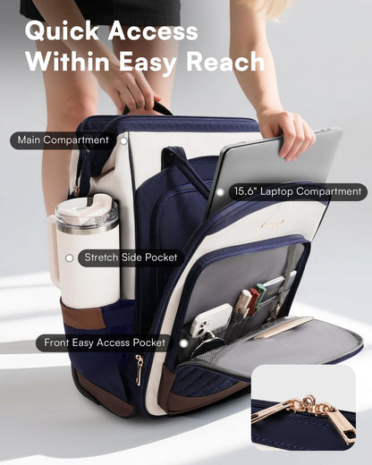 Rolling Backpack for Women, Travel Backpack with Wheels, Vertical Storage Wheeled Laptop Backpack, Underseat Carry on Luggage for College Business Work, Stylish Rolling Laptop Bag, Grey Brown