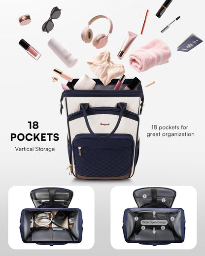 Rolling Backpack for Women, Travel Backpack with Wheels, Vertical Storage Wheeled Laptop Backpack, Underseat Carry on Luggage for College Business Work, Stylish Rolling Laptop Bag, Grey Brown