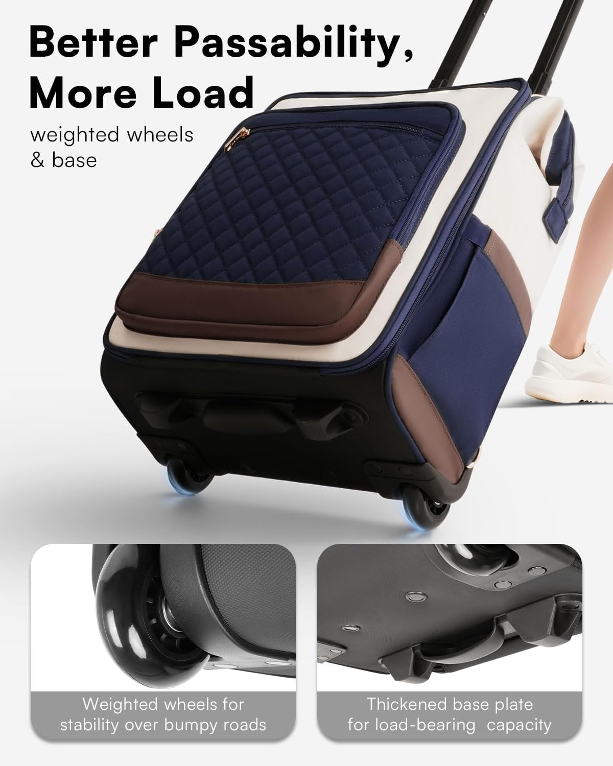 Rolling Backpack for Women, Travel Backpack with Wheels, Vertical Storage Wheeled Laptop Backpack, Underseat Carry on Luggage for College Business Work, Stylish Rolling Laptop Bag, Grey Brown