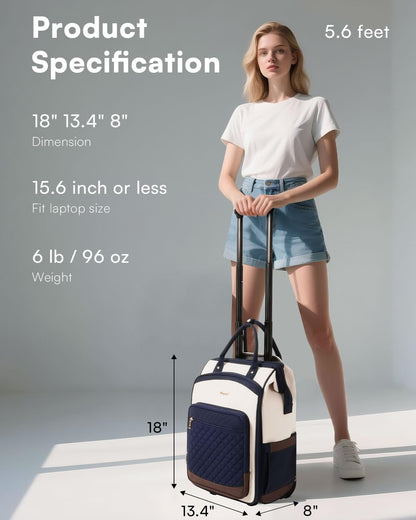 Rolling Backpack for Women, Travel Backpack with Wheels, Vertical Storage Wheeled Laptop Backpack, Underseat Carry on Luggage for College Business Work, Stylish Rolling Laptop Bag, Grey Brown