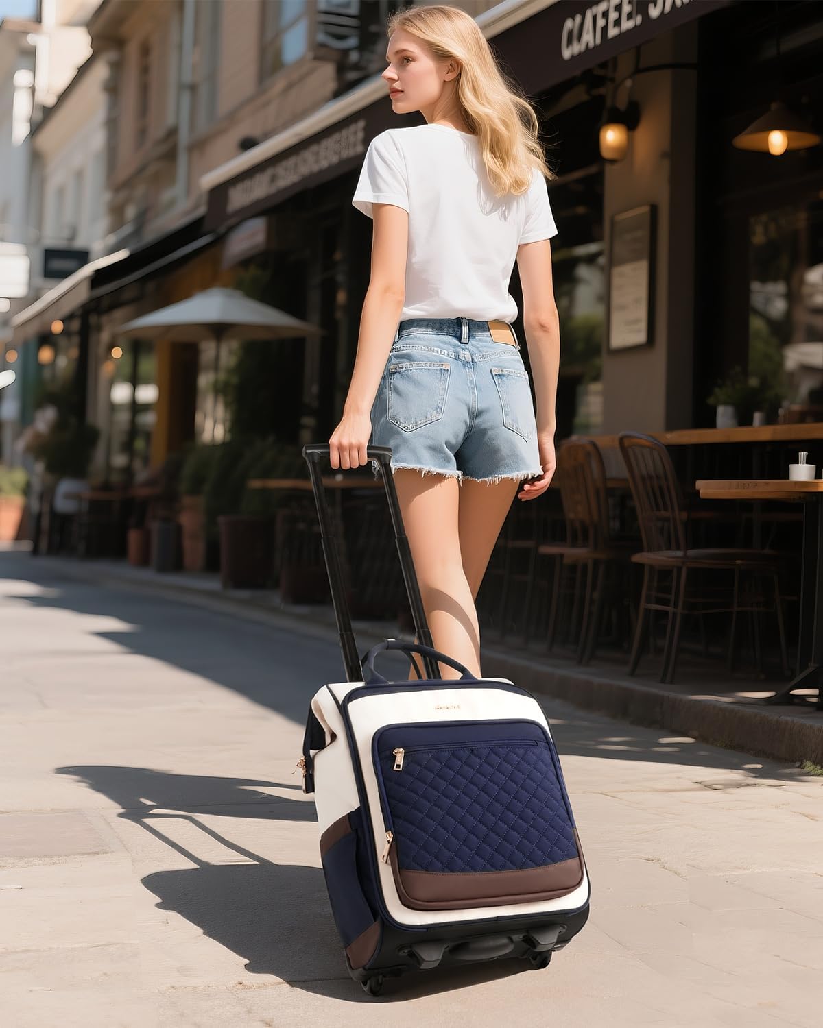 Rolling Backpack for Women, Travel Backpack with Wheels, Vertical Storage Wheeled Laptop Backpack, Underseat Carry on Luggage for College Business Work, Stylish Rolling Laptop Bag, Grey Brown