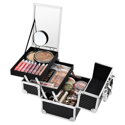 Makeup Train Case Makeup Case Organizer Portable Cosmetic Box Storage with 2 Trays Mirror Locking Make Up Travel Case for Nail Kits Cosmetics Craft Traveling Makeup Box Mermaid Pink