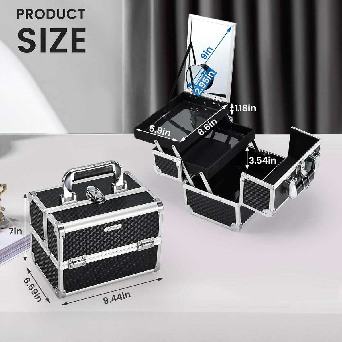 Makeup Train Case Makeup Case Organizer Portable Cosmetic Box Storage with 2 Trays Mirror Locking Make Up Travel Case for Nail Kits Cosmetics Craft Traveling Makeup Box Mermaid Pink