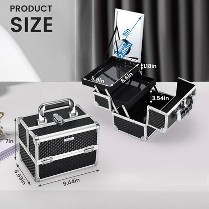Makeup Train Case Makeup Case Organizer Portable Cosmetic Box Storage with 2 Trays Mirror Locking Make Up Travel Case for Nail Kits Cosmetics Craft Traveling Makeup Box Mermaid Pink