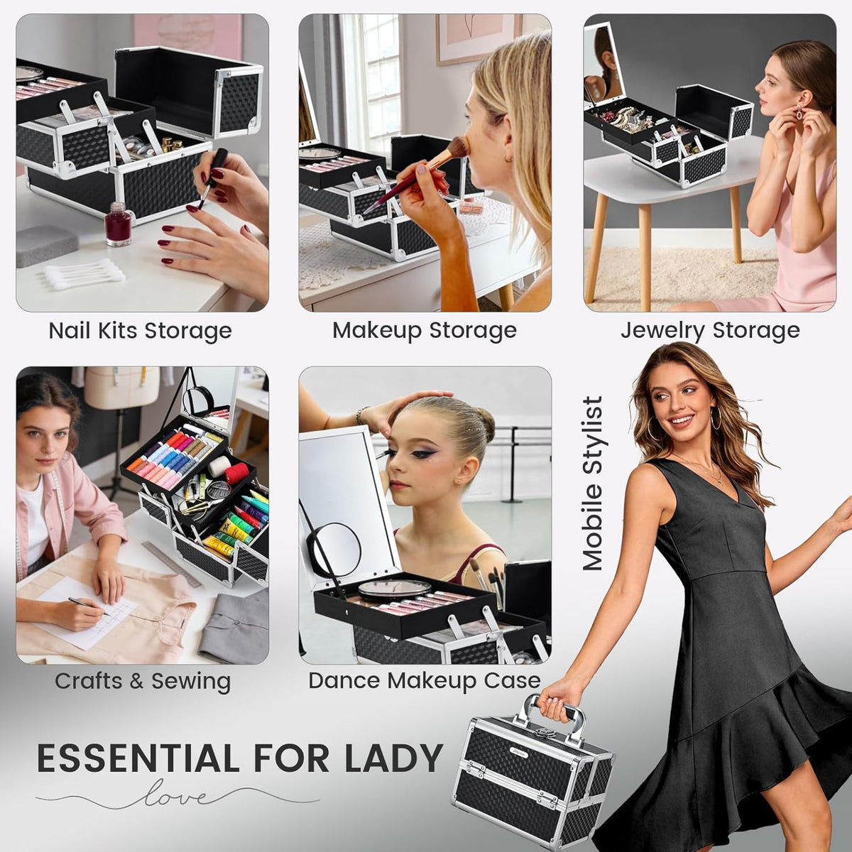 Makeup Train Case Makeup Case Organizer Portable Cosmetic Box Storage with 2 Trays Mirror Locking Make Up Travel Case for Nail Kits Cosmetics Craft Traveling Makeup Box Mermaid Pink