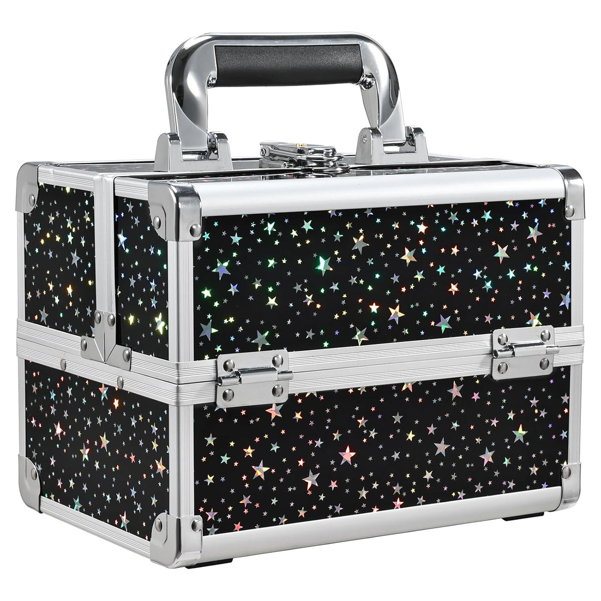 Makeup Train Case Makeup Case Organizer Portable Cosmetic Box Storage with 2 Trays Mirror Locking Make Up Travel Case for Nail Kits Cosmetics Craft Traveling Makeup Box Mermaid Pink