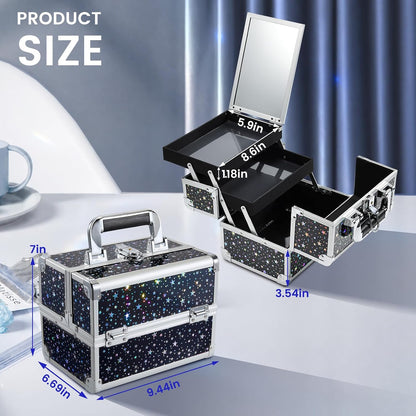 Makeup Train Case Makeup Case Organizer Portable Cosmetic Box Storage with 2 Trays Mirror Locking Make Up Travel Case for Nail Kits Cosmetics Craft Traveling Makeup Box Mermaid Pink