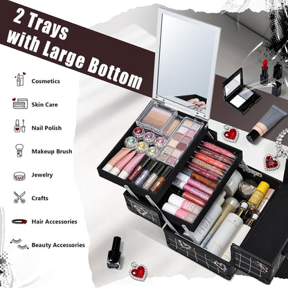 Makeup Train Case Makeup Case Organizer Portable Cosmetic Box Storage with 2 Trays Mirror Locking Make Up Travel Case for Nail Kits Cosmetics Craft Traveling Makeup Box Mermaid Pink