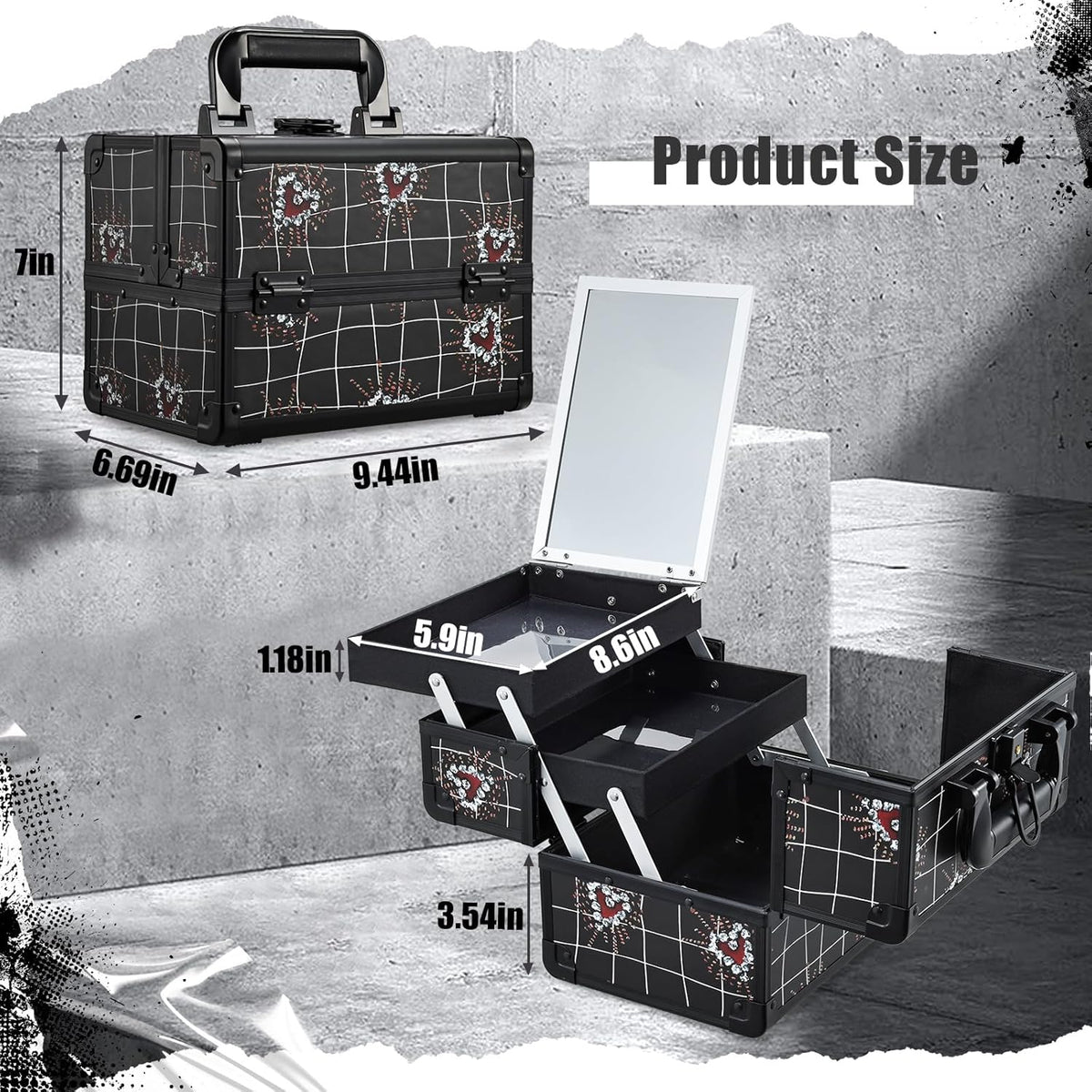 Makeup Train Case Makeup Case Organizer Portable Cosmetic Box Storage with 2 Trays Mirror Locking Make Up Travel Case for Nail Kits Cosmetics Craft Traveling Makeup Box Mermaid Pink