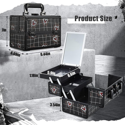 Makeup Train Case Makeup Case Organizer Portable Cosmetic Box Storage with 2 Trays Mirror Locking Make Up Travel Case for Nail Kits Cosmetics Craft Traveling Makeup Box Mermaid Pink