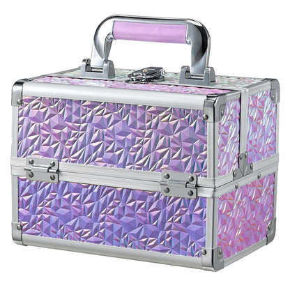 Makeup Train Case Makeup Case Organizer Portable Cosmetic Box Storage with 2 Trays Mirror Locking Make Up Travel Case for Nail Kits Cosmetics Craft Traveling Makeup Box Mermaid Pink