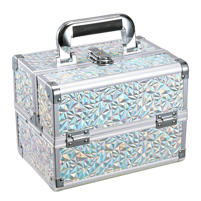Makeup Train Case Makeup Case Organizer Portable Cosmetic Box Storage with 2 Trays Mirror Locking Make Up Travel Case for Nail Kits Cosmetics Craft Traveling Makeup Box Mermaid Pink