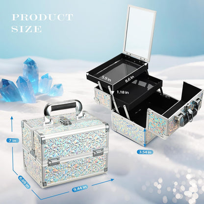 Makeup Train Case Makeup Case Organizer Portable Cosmetic Box Storage with 2 Trays Mirror Locking Make Up Travel Case for Nail Kits Cosmetics Craft Traveling Makeup Box Mermaid Pink