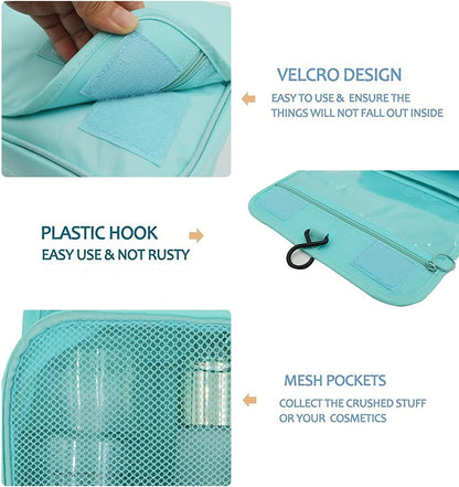 Travel Hanging Toiletry Bag Cosmetic Bag Makeup Organizers for Men & Women with Sturdy Hook (Blue flower)
