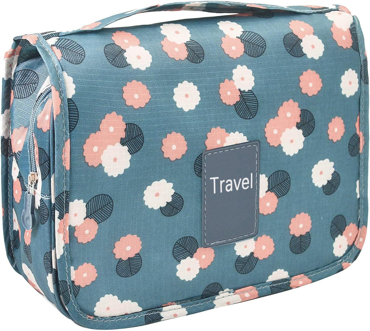 Travel Hanging Toiletry Bag Cosmetic Bag Makeup Organizers for Men & Women with Sturdy Hook (Blue flower)