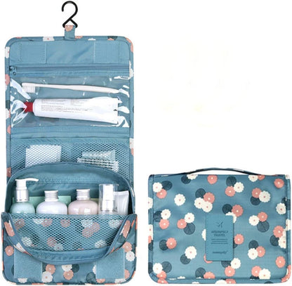 Travel Hanging Toiletry Bag Cosmetic Bag Makeup Organizers for Men & Women with Sturdy Hook (Blue flower)