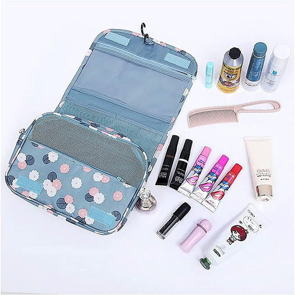 Travel Hanging Toiletry Bag Cosmetic Bag Makeup Organizers for Men & Women with Sturdy Hook (Blue flower)