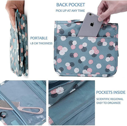 Travel Hanging Toiletry Bag Cosmetic Bag Makeup Organizers for Men & Women with Sturdy Hook (Blue flower)