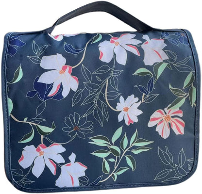 Travel Hanging Toiletry Bag Cosmetic Bag Makeup Organizers for Men & Women with Sturdy Hook (Blue flower)